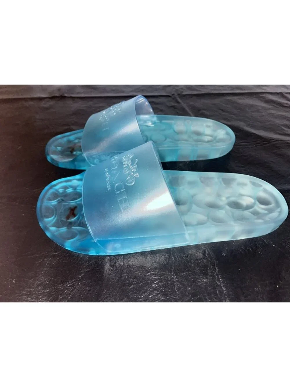 NEW Coach Ulyssa Jelly Shoes Rubber Pool Slides Sandals Size 7 Blue Sea Mist